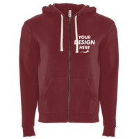 Next Level Apparel Unisex Santa Barbara Full-Zip Hoodie Sweatshirt, Maroon, Front view, Mockup