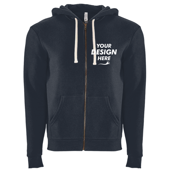 Next Level Apparel Unisex Santa Barbara Full-Zip Hoodie Sweatshirt, Midnight Navy, Front view, Mockup