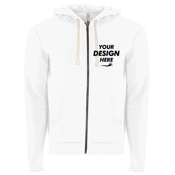 Next Level Apparel Unisex Santa Barbara Full-Zip Hoodie Sweatshirt, White, Front view, Mockup