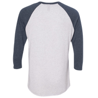 Next Level Apparel Unisex Triblend Three-Quarter Raglan T-Shirt, Indigo Sleeves / Heather White Body, Back view