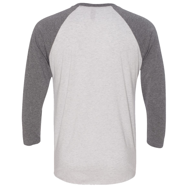 Next Level Apparel Unisex Triblend Three-Quarter Raglan T-Shirt, Premium Heather Sleeves / Heather White Body, Back view