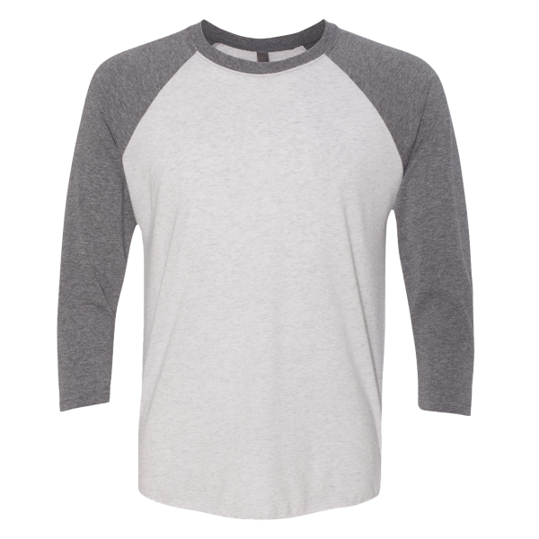 Next Level Apparel Unisex Triblend Three-Quarter Raglan T-Shirt, Premium Heather Sleeves / Heather White Body, Front view