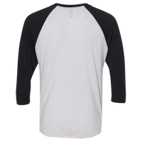 Next Level Apparel Unisex Triblend Three-Quarter Raglan T-Shirt, Vintage Black Sleeves / Heather White Body, Back view