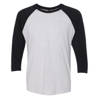 Next Level Apparel Unisex Triblend Three-Quarter Raglan T-Shirt, Vintage Black Sleeves / Heather White Body, Front view