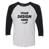Next Level Apparel Unisex Triblend Three-Quarter Raglan T-Shirt, Vintage Black Sleeves / Heather White Body, Front view, Mockup