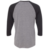 Next Level Apparel Unisex Triblend Three-Quarter Raglan T-Shirt, Vintage Black Sleeves / Premium Heather Body, Back view