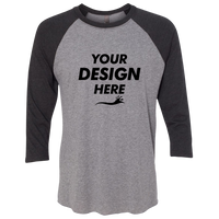 Next Level Apparel Unisex Triblend Three-Quarter Raglan T-Shirt, Vintage Black Sleeves / Premium Heather Body, Front view, Mockup