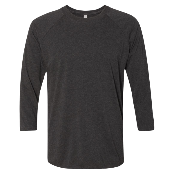 Next Level Apparel Unisex Triblend Three-Quarter Raglan T-Shirt, Vintage Black Sleeves / Vintage Black Body, Front view