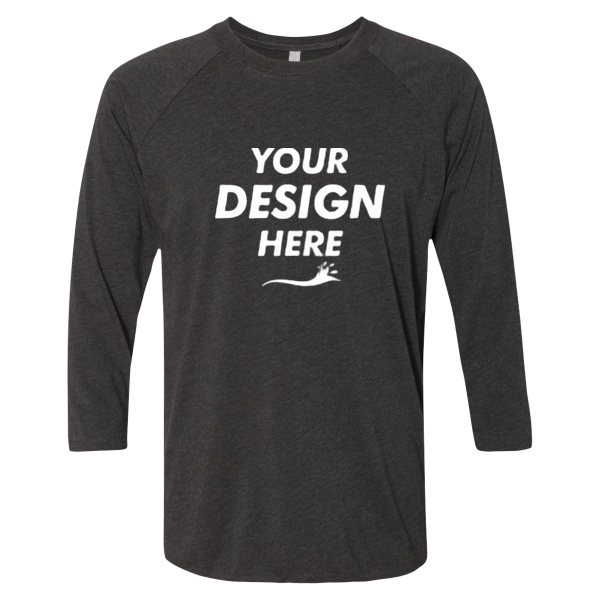 Next Level Apparel Unisex Triblend Three-Quarter Raglan T-Shirt, Vintage Black Sleeves / Vintage Black Body, Front view, Mockup