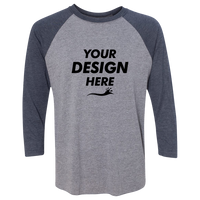 Next Level Apparel Unisex Triblend Three-Quarter Raglan T-Shirt, Vintage Navy Sleeves / Premium Heather Body, Front view, Mockup