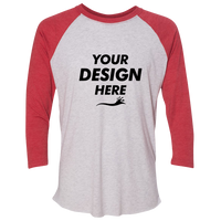 Next Level Apparel Unisex Triblend Three-Quarter Raglan T-Shirt, Vintage Red Sleeves / Heather White Body, Front view, Mockup