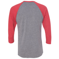 Next Level Apparel Unisex Triblend Three-Quarter Raglan T-Shirt, Vintage Red Sleeves / Premium Heather Body, Back view