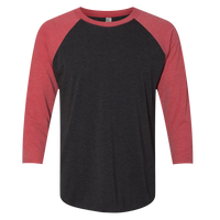 Next Level Apparel Unisex Triblend Three-Quarter Raglan T-Shirt, Vintage Red Sleeves / Vintage Black Body, Front view