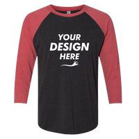 Next Level Apparel Unisex Triblend Three-Quarter Raglan T-Shirt, Vintage Red Sleeves / Vintage Black Body, Front view, Mockup