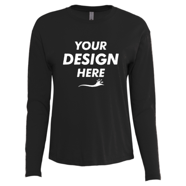 Next Level Apparel Women's Cotton Relaxed Long Sleeve T-Shirt, Black, Front view, Mockup