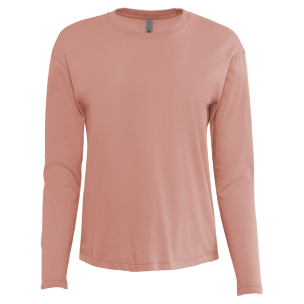 Next Level Apparel Women's Cotton Relaxed Long Sleeve T-Shirt, Desert Pink, Front view