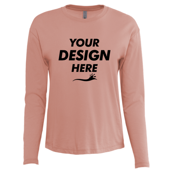 Next Level Apparel Women's Cotton Relaxed Long Sleeve T-Shirt, Desert Pink, Front view, Mockup