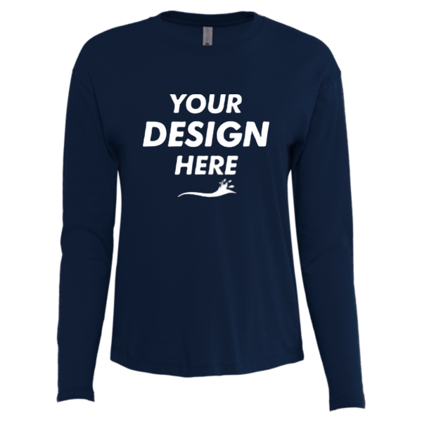 Next Level Apparel Women's Cotton Relaxed Long Sleeve T-Shirt, Midnight Navy, Front view, Mockup