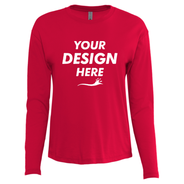 Next Level Apparel Women's Cotton Relaxed Long Sleeve T-Shirt, Red, Front view, Mockup