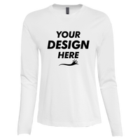 Next Level Apparel Women's Cotton Relaxed Long Sleeve T-Shirt, White, Front view, Mockup