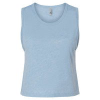 Next Level Apparel Women's Festival Crop Tank, Stonewash Denim, Front view