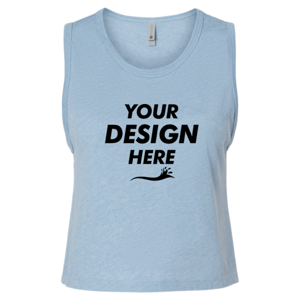 Next Level Apparel Women's Festival Crop Tank, Stonewash Denim, Front view, Mockup