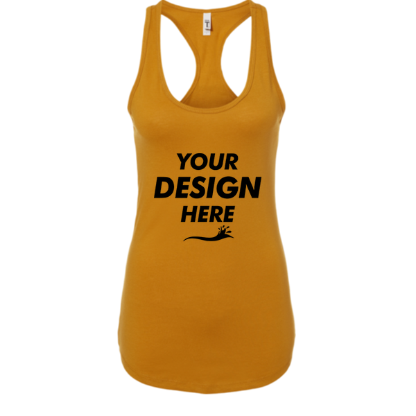 Next Level Apparel Women's Ideal Racerback Tank, Antique Gold, Front view, Mockup
