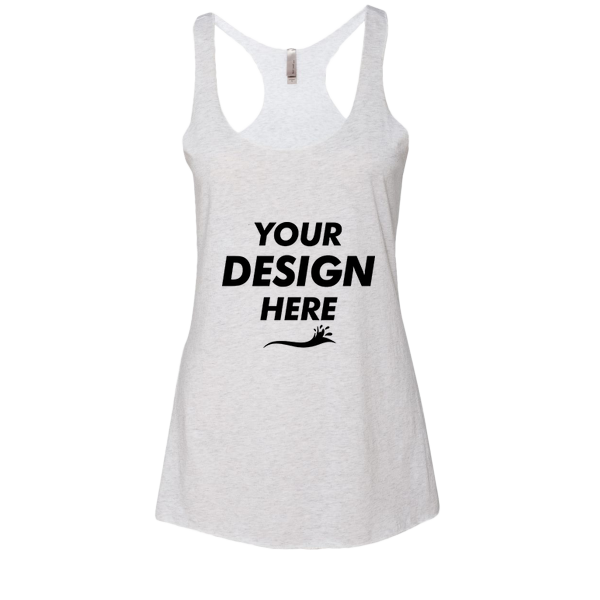 Next Level Apparel Women’s Triblend Racerback Tank, Heather White, Front view, Mockup