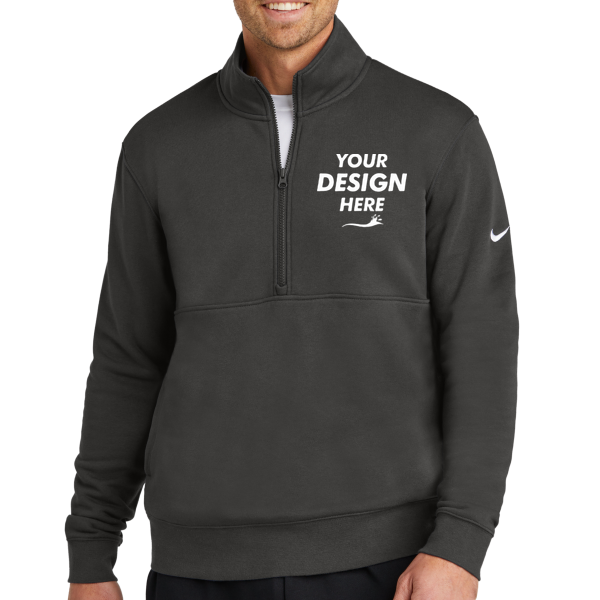 Nike Club Fleece Sleeve Swoosh 1/2 Zip, Anthracite, Front view, Mockup