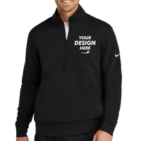Nike Club Fleece Sleeve Swoosh 1/2 Zip, Black, Front view, Mockup