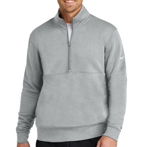Nike Club Fleece Sleeve Swoosh 1/2 Zip, Dark Grey Heather, Front view