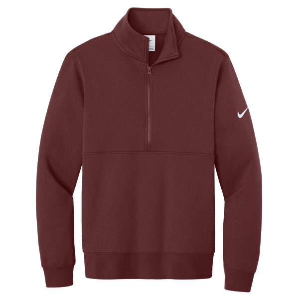 Nike Club Fleece Sleeve Swoosh 1/2 Zip, Dark Team Red, Front view