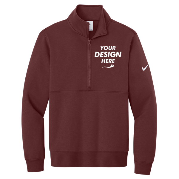 Nike Club Fleece Sleeve Swoosh 1/2 Zip, Dark Team Red, Front view, Mockup