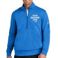 Nike Club Fleece Sleeve Swoosh 1/2 Zip, Light Game Royal Heather, Front view, Mockup