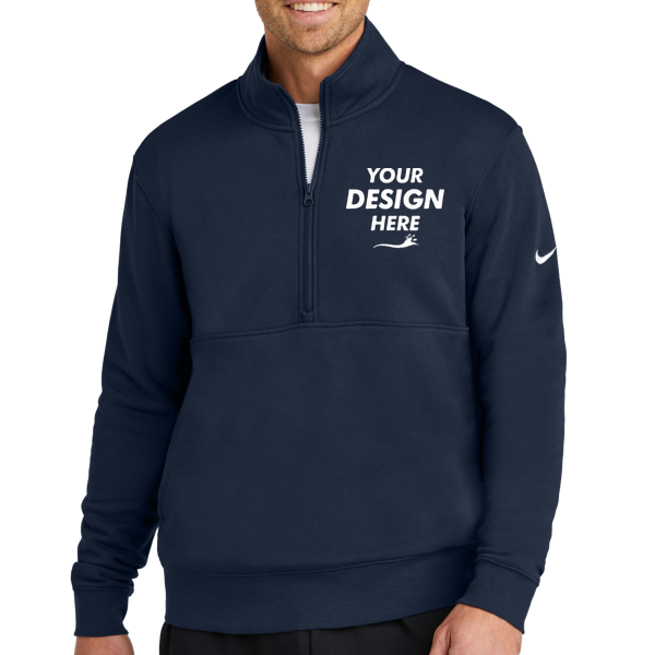 Nike Club Fleece Sleeve Swoosh 1/2 Zip, Midnight Navy, Front view, Mockup