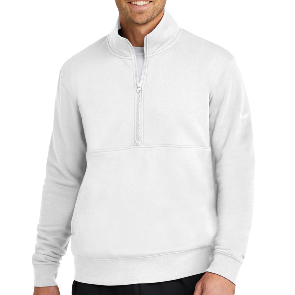 Nike Club Fleece Sleeve Swoosh 1/2 Zip, White, Front view