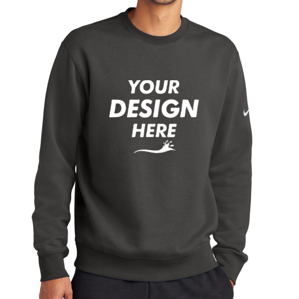 Nike Club Fleece Sleeve Swoosh Crew, Anthracite, Front view, Mockup