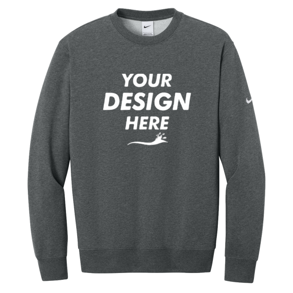 Nike Club Fleece Sleeve Swoosh Crew, Charcoal Heather, Front view, Mockup