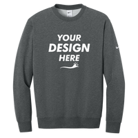 Nike Club Fleece Sleeve Swoosh Crew, Charcoal Heather, Front view, Mockup
