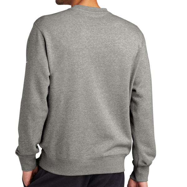 Nike Club Fleece Sleeve Swoosh Crew, Dark Grey Heather, Back view