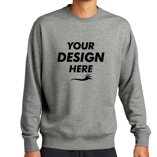 Nike Club Fleece Sleeve Swoosh Crew, Dark Grey Heather, Front view, Mockup