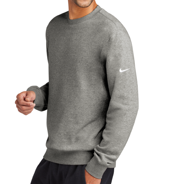 Nike Club Fleece Sleeve Swoosh Crew, Dark Grey Heather, Left Sleeve view