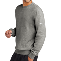 Nike Club Fleece Sleeve Swoosh Crew, Dark Grey Heather, Left Sleeve view