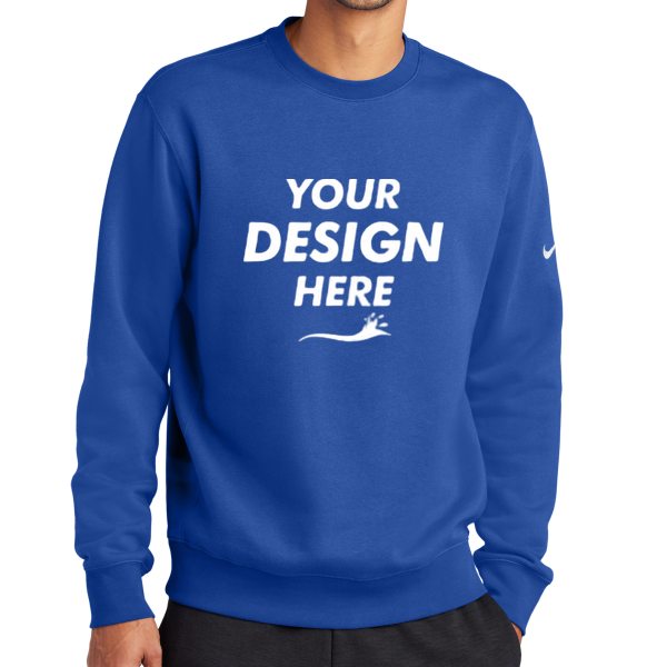 Nike Club Fleece Sleeve Swoosh Crew, Game Royal, Front view, Mockup
