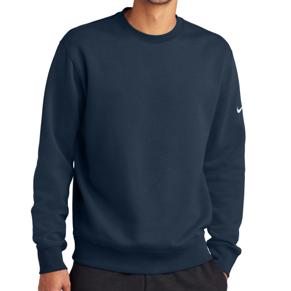 Nike Club Fleece Sleeve Swoosh Crew, Midnight Navy, Front view