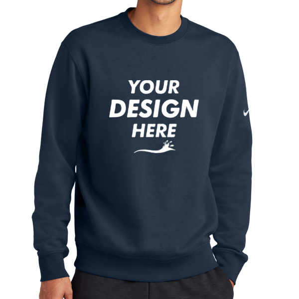 Nike Club Fleece Sleeve Swoosh Crew, Midnight Navy, Front view, Mockup
