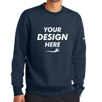Nike Club Fleece Sleeve Swoosh Crew, Midnight Navy, Front view, Mockup