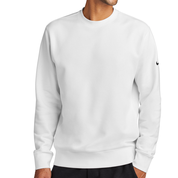 Nike Club Fleece Sleeve Swoosh Crew, White, Front view