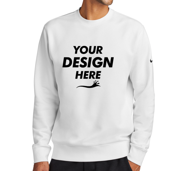 Nike Club Fleece Sleeve Swoosh Crew, White, Front view, Mockup