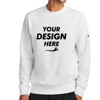 Nike Club Fleece Sleeve Swoosh Crew, White, Front view, Mockup